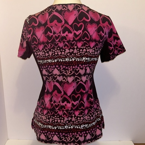Healing Hands Pink & Black Hearts Medical Tunic Top Women’s XS - Picture 6 of 9